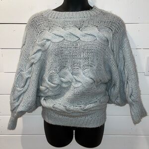 ALIBI – Blue Handknit Oversized Cable Sweater –XL (se référer aux mesures)